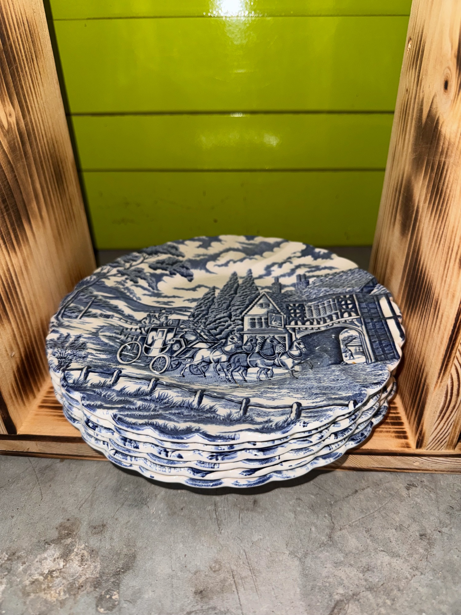 Kaffeeservice blau-weiss, Kutschen-Motiv – Bild 3