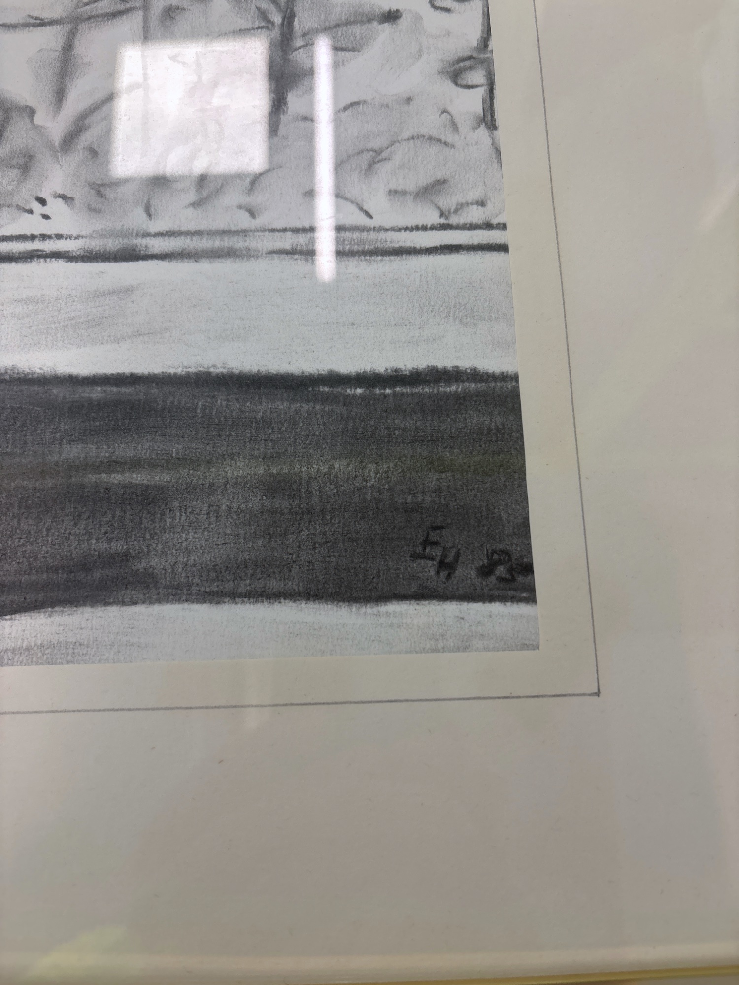 Gerahmte Kohlezeichnung, Landschaft, 70x50 cm – Bild 2