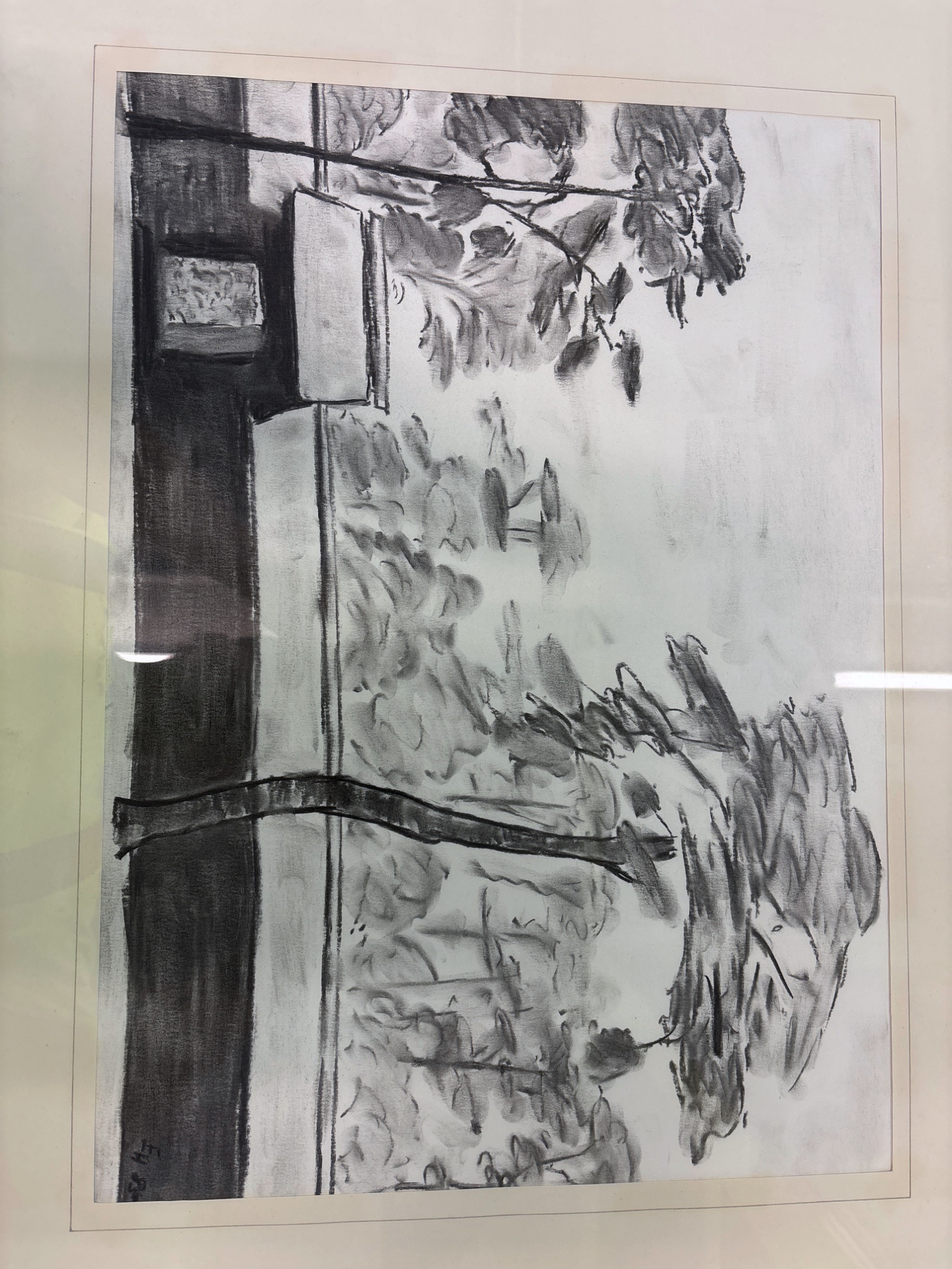 Gerahmte Kohlezeichnung, Landschaft, 70x50 cm – Bild 3